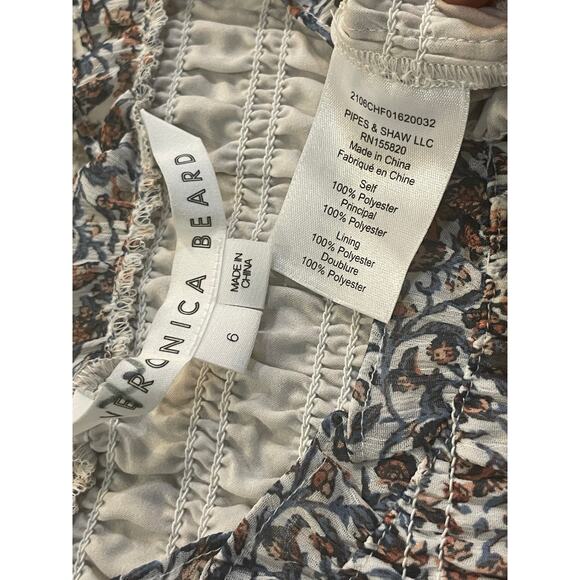 VERONICA BEARD MINI DRESS FARHA SMOCKED FLORAL Sz 6 RUFFLED HEM COTTAGE CORE - Picture 7 of 16